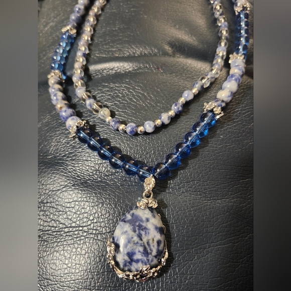 Sodalite Beaded Necklace With A Sodalite Pendant And Beads, - Picture 3 of 6